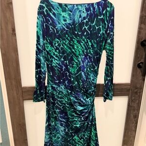 Blue and Green Patterned Knit Dress